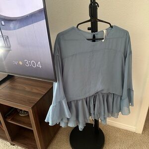 Anthropologie Light Blue Ruffle Blouse